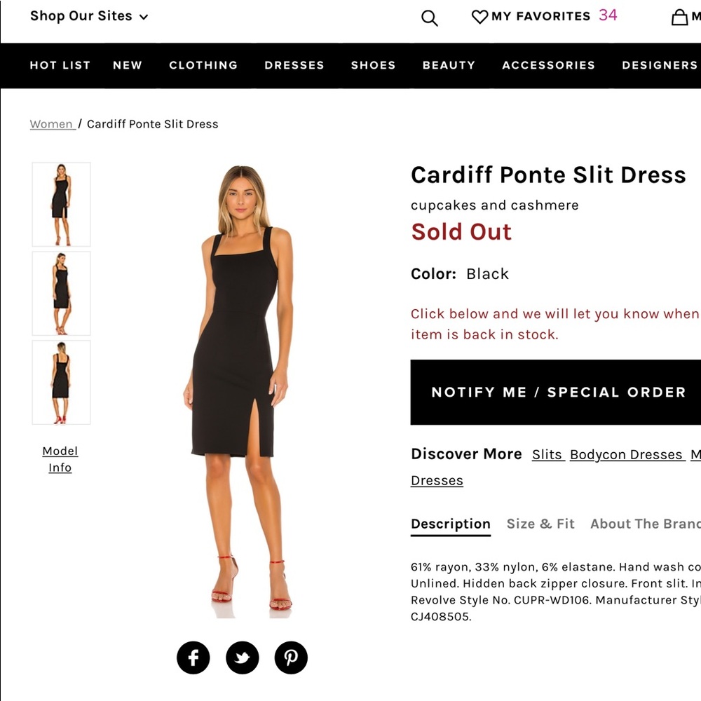 Revolve Black Slit Dress - M